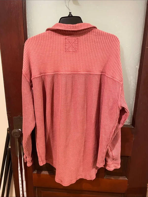 aerie Waffle Button-Down Shirt Jacket - Dusty Rose Pink - Image 3