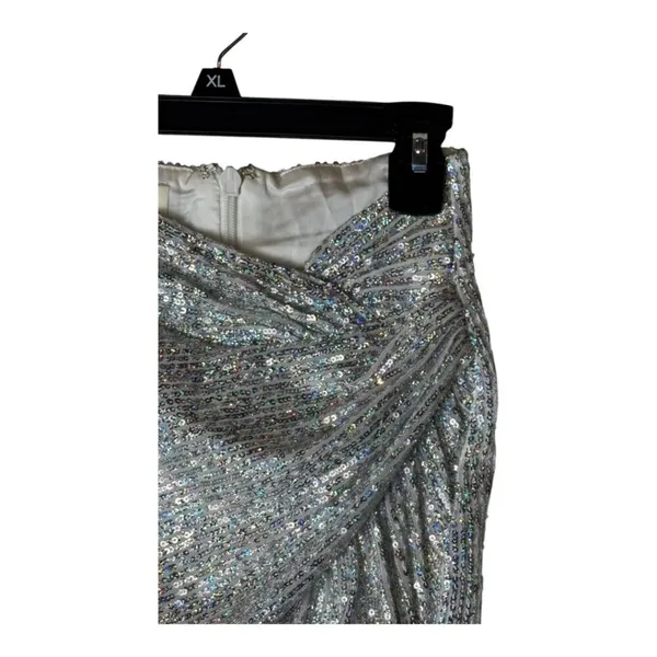 House Of CB‎ Skirt Women XS Silver Sequins Petunia Wrap Draped Mini Sexy Party - Image 5