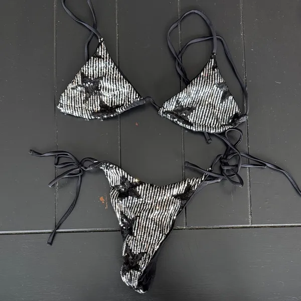 SHEIN Black Sequin Triangle Bikini Set - Image 4