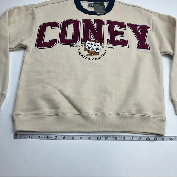 Coney Island Picnic Theater‎ Company Graphic Sweatshirt Womens Small Cream NEW - Image 9