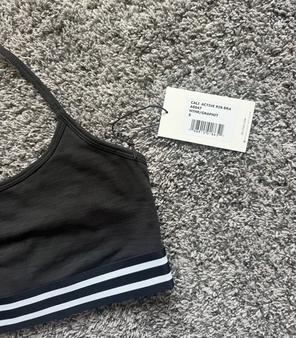Splits59 Black Sports Bra with White Striped Underband - Image 3
