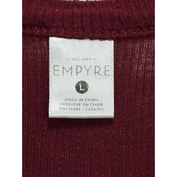 Empyre Burgundy Ribbed Lace Up‎ V Neck Long Sleeve Size Large Midi Dress - Image 3