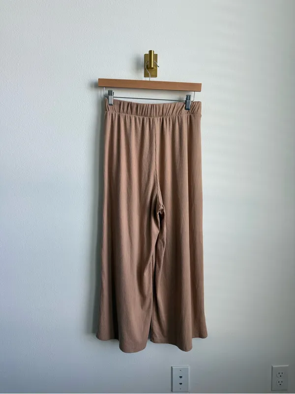 Dressed in Lala Ribbed Wide Leg Pull-On Pants Beige Tan Medium - Image 5