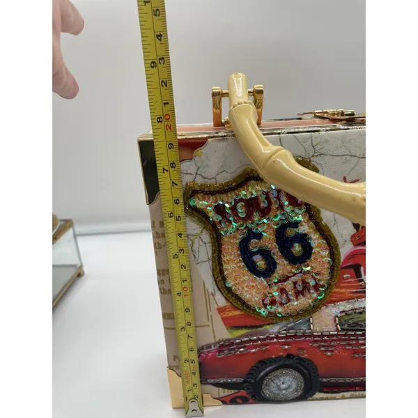 Far nine Vintage Style Route 66 Cigar Box Purse Bamboo Handle Americana Clutch - Image 8
