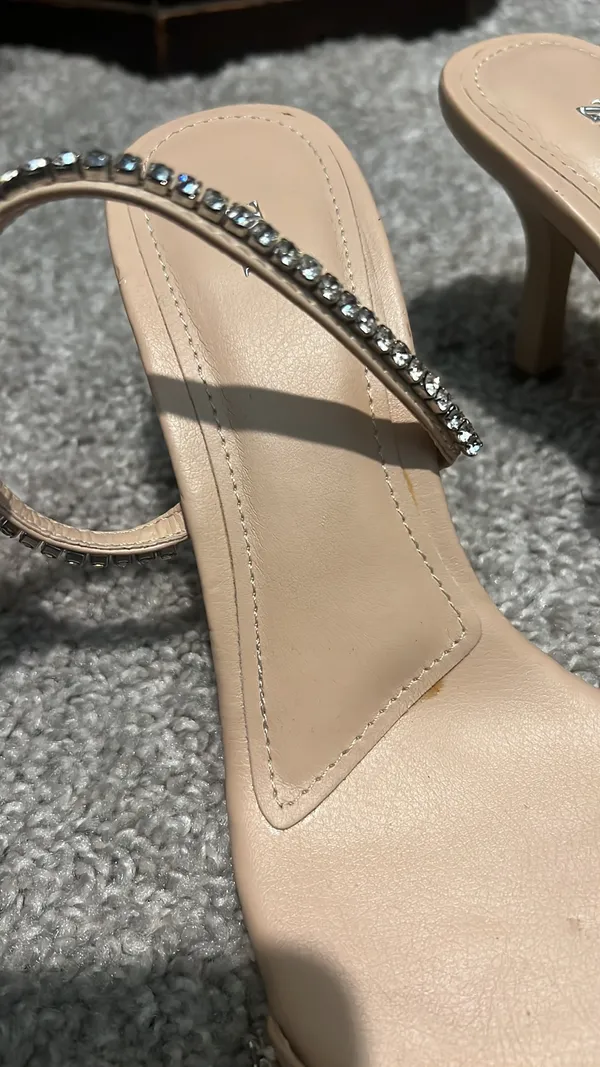 ZARA Nude Rhinestone Open Toe Mule Heels - Image 8