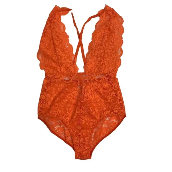 FREE PEOPLE x HAH Lace Bodysuit Sz XS Burn Orange Feminine Party Resort Boho NWT - Image 11