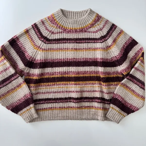 Old‎ Navy Striped Knit Sweater Womens Small S Pullover Crew Neck Beige Burgundy - Image 2