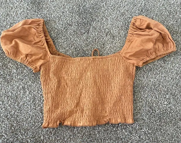 Cotton Candy LA Camel Puff Sleeve Crop Top - Image 3