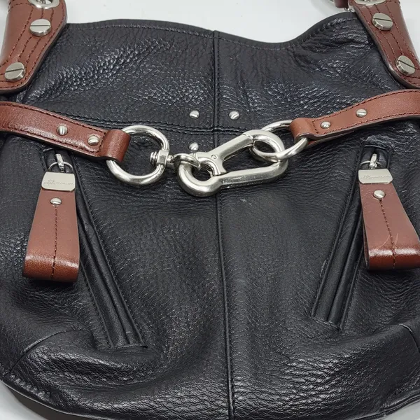 Vintage B Makowsky Pebbled Leather Crossbody Womens Black Bridle Buckle Logo - Image 9