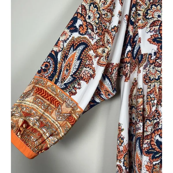 Free People Say‎ You Love Me Mini Dress Size M Orange Combo Paisley Boho Flowy - Image 4