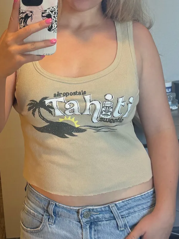 Aeropostale Beige Graphic Scoop Tank - Image 2