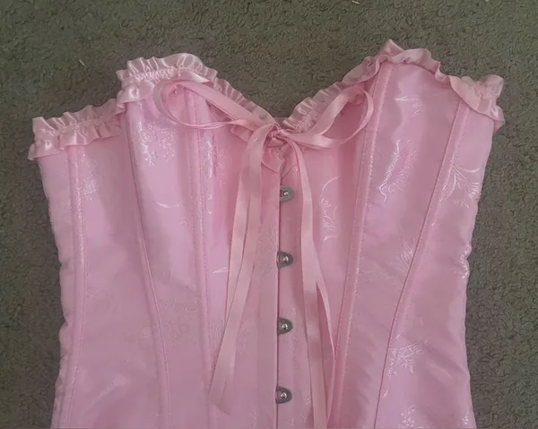 Pink Strapless Corset Top, Bustier Shapewear, Lace Waist Push Up - Image 8