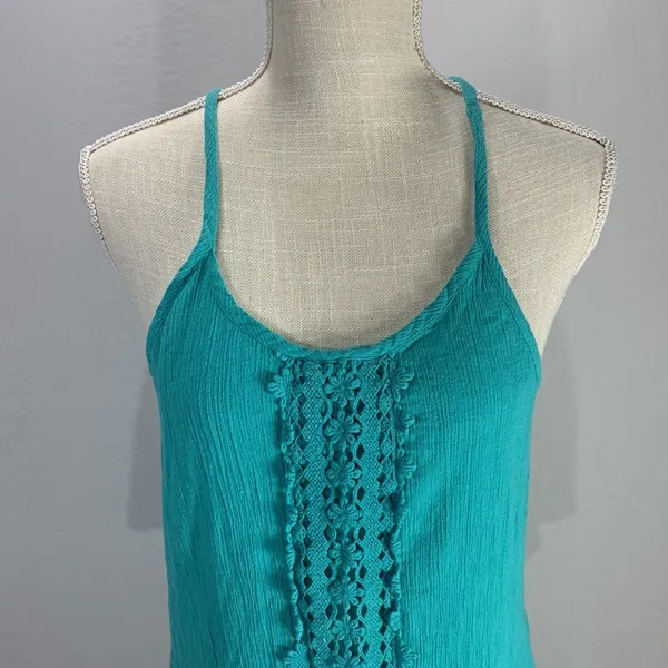 Teal Ruffled Embroidered Mini Sundress Size Large Jr - Image 2