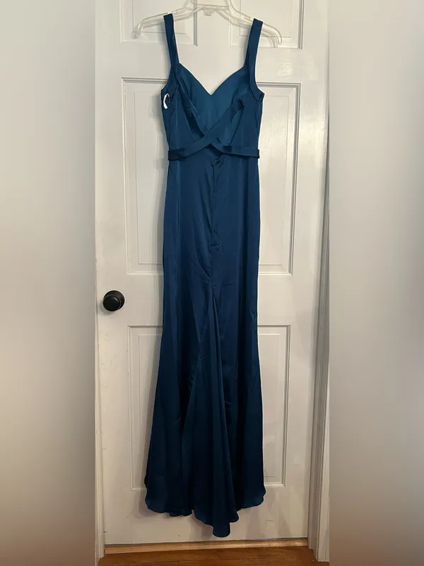 Elegant Deep dark teal Maxi Dress with V-Neck Bodice - Image 2