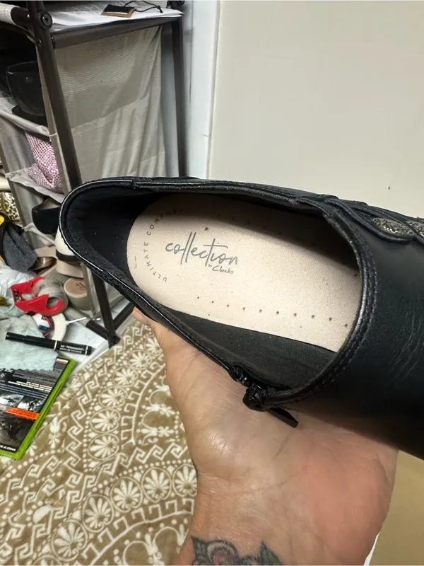Clarks Black Leather Ankle Booties with Side Button Detail - Image 2