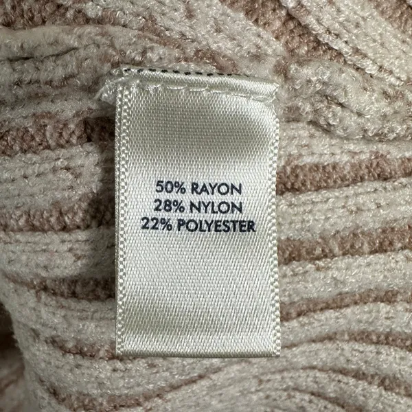 BKE Womens Large Oversized V Neck Ribbed Sweater Beige Tan Striped Slouchy - Image 6