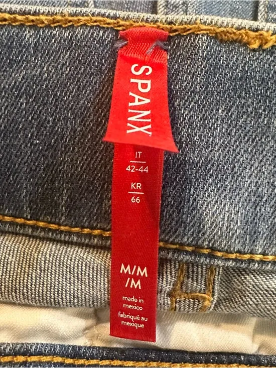 SPANX Seamed Front Wide Leg Denim Jeans Size Medium Vintage‎ Indigo - Image 8