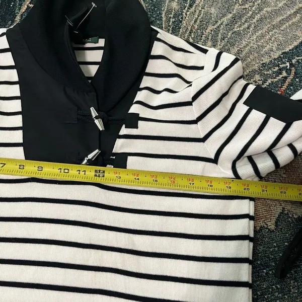 Lauren Ralph Lauren Striped Cowl Neck Sweater White & Black Sz L Cotton Knit Y2K - Image 14