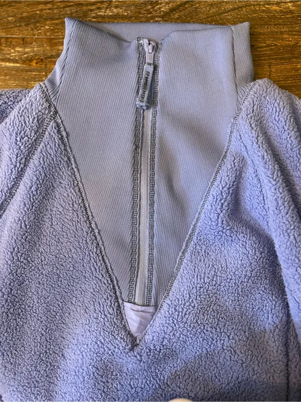 Free People Ready Set Ribbed Sherpa Pullover XL Blueberry Blue Quarter Zip - Image 8