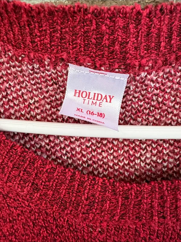 Holiday Time Red Crewneck Sweater with White Holiday Tree Motifs - Image 2