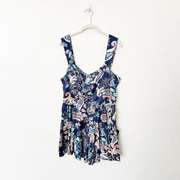 [Lulu's] Positively Adorable Navy Scarf Print Satin Tiered Bustier Romper NWT XL - Image 2