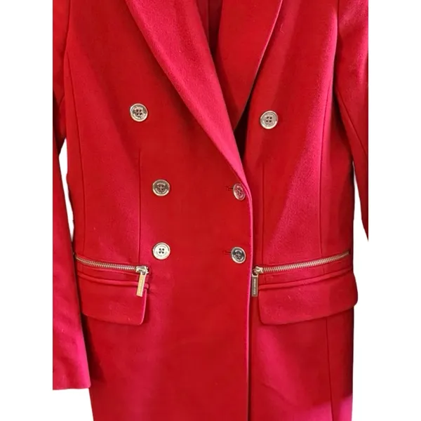 Michael Kors Coat Womens Size S Red Wool Double Breasted Military Peacoat Zipper - Image 3