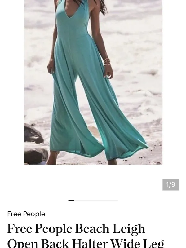 Free People Aqua Halter Wide-Leg Jumpsuit - Image 2