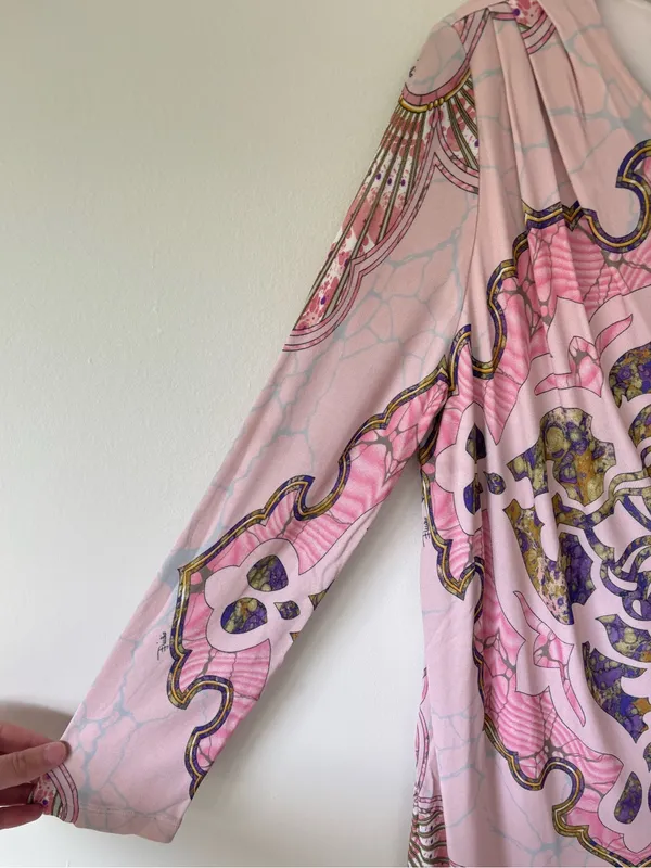 Emilio Pucci Pink Patterned Tunic Top 3/4 Sleeves Boat Neck Luxury Designer - Image 3