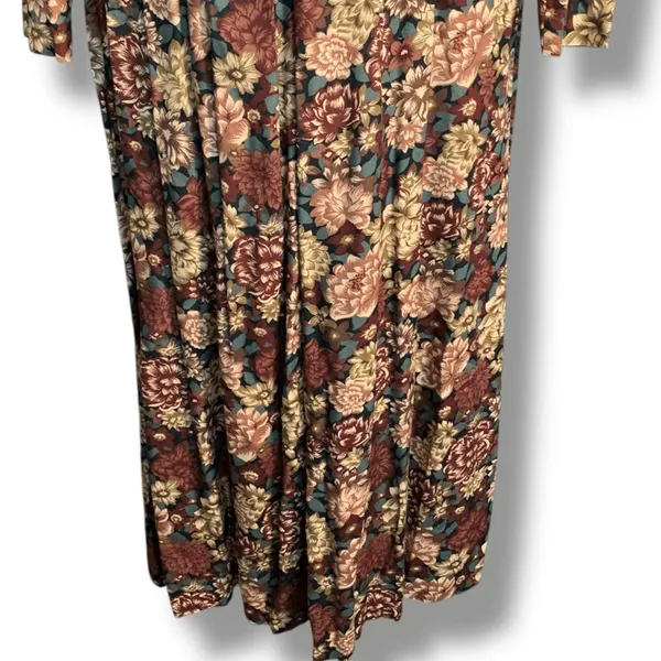 Vintage Brown Floral Midi Dress Long Sleeve Rayon Boho 90s‎ Grunge Size 10 Boho - Image 5
