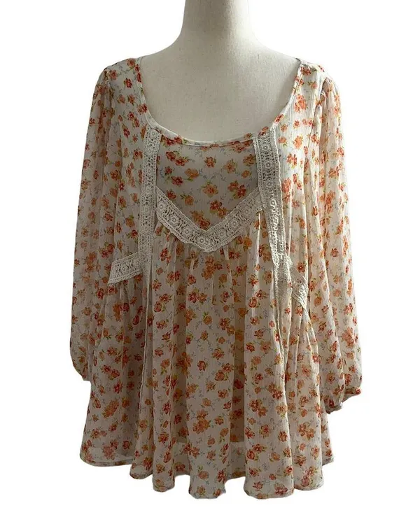Altar'd State Women Size Medium Sheer Long Sleeve Floral Boho 15-167P - Image 2