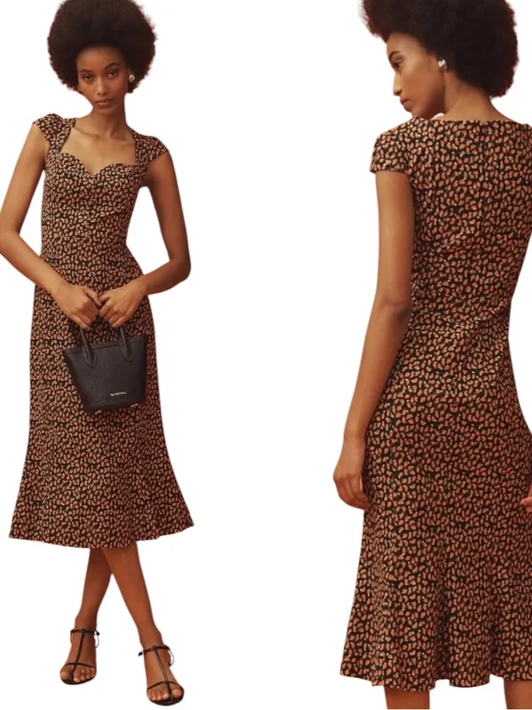Anthropologie Women’s Cecily Fit & Flare Sweetheart Midi Dress Raspberry Print L - Image 11