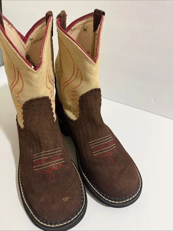 Ariat Brown, Cream and Pink Western Ankle Booties - Image 6