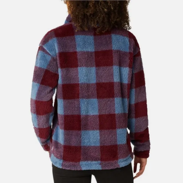 Eddie Bauer Pullover Jacket Plaid Faux Fur Fleece Size Small Sweatshirt Women‎ - Image 2