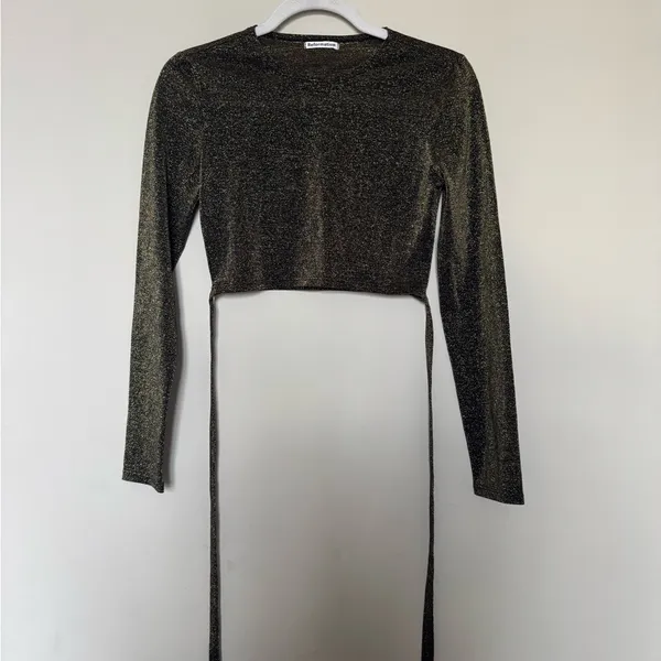 Reformation Black and Gold Long Sleeve Crop Top - Image 2