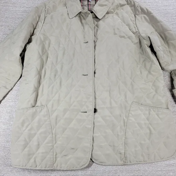 Julia Klein Quilted Jacket Large Beige Plaid Lined Preppy Equestrian Barn Coat - Image 5