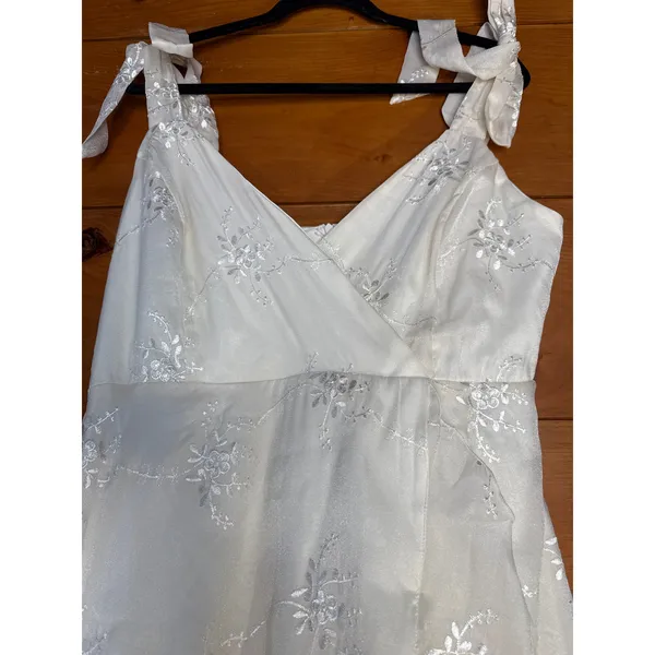 NWT Lulus Elegant Direction Ivory Embroidered Ruffled Tie-Strap Midi Dress Sz XL - Image 4
