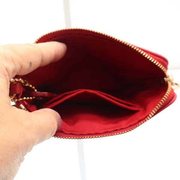 Coach Small Wristlet Signature Canvas Khaki Red Leather F58035 Gold Hardware - Image 6