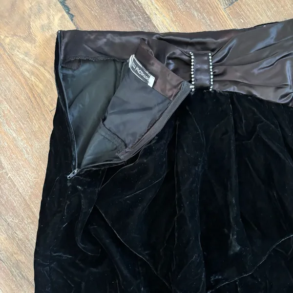Vintage Scott Mcintosh Black Velvet Rhinestone Bow Midi Skirt - Image 4