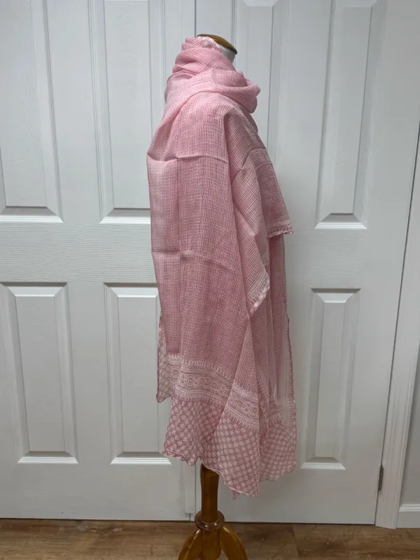Pink and White Lightweight Puree Cotton Patterned Shawl‎ or Scarf - 97" x 32". - Image 11