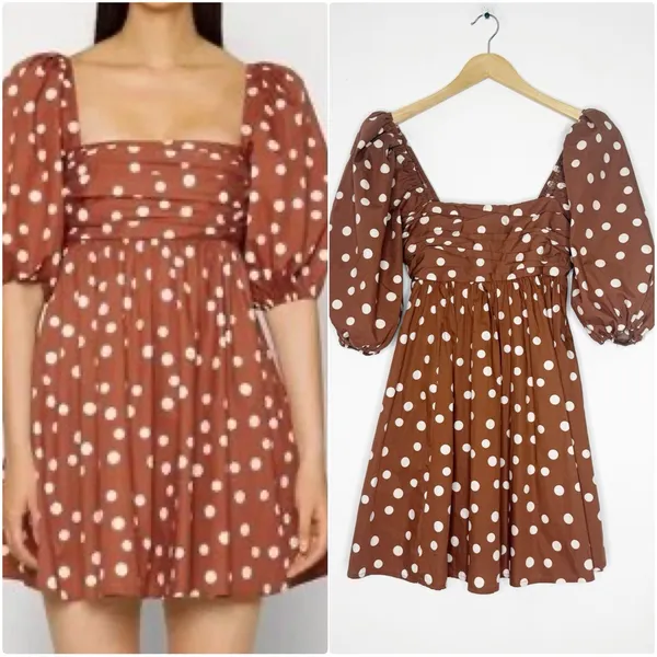 Abercrombie & Fitch Emerson Poplin Puff Sleeve Mini Dress Polka Dot XS Tall NWT - Image 2