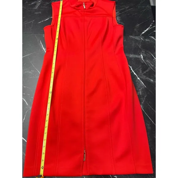 Tommy Hilfiger Dress Womens 12 Coral Red Sleeveless Gold Zip Mini Beltless EUC - Image 11