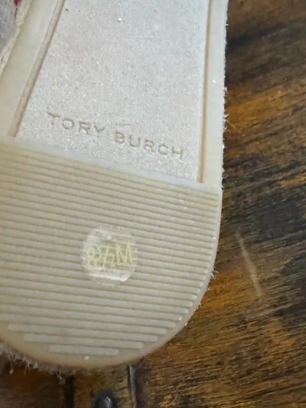 Tory Burch Fray Stripe Espadrille Flats Red White Canvas Logo Slip On Shoes 8.5 - Image 7