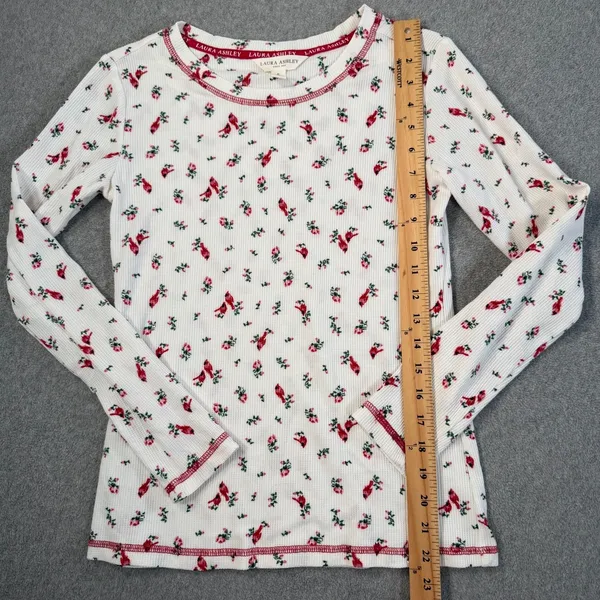 Laura Ashley Women's Small Waffle Knit Thermal Pajama Set Red Cardinal Bird - Image 3