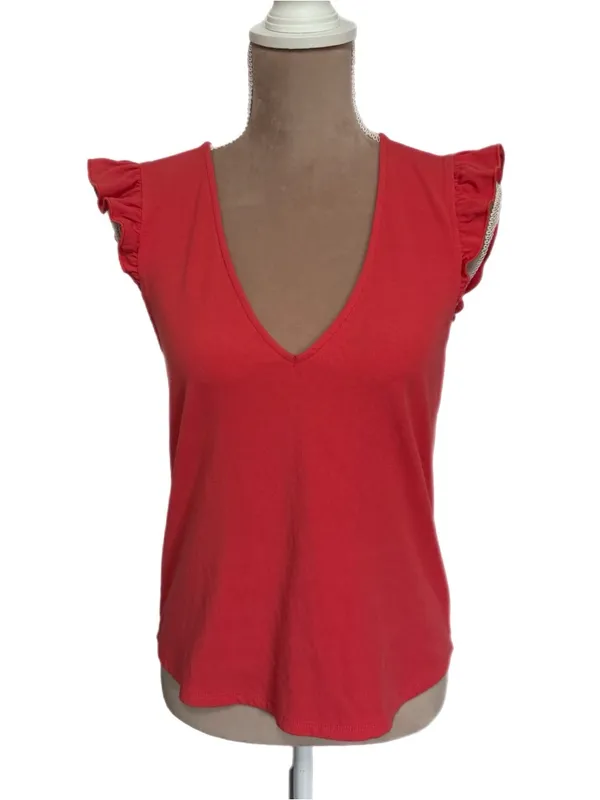 EVEREVE Pink Ruffle Sleeve V-Neck Top Womens Size Small Stretchy Knit Blouse - Image 4