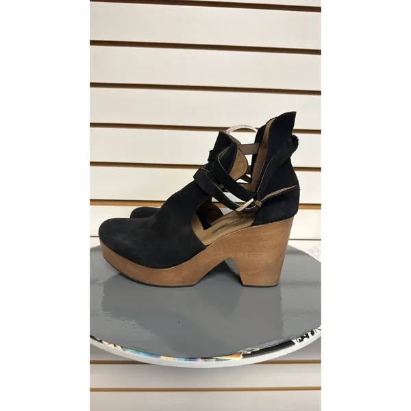 Free People Cedar Clogs Black Suede Platform Wood Women's 40.5 US 10.5 Boho - Image 5