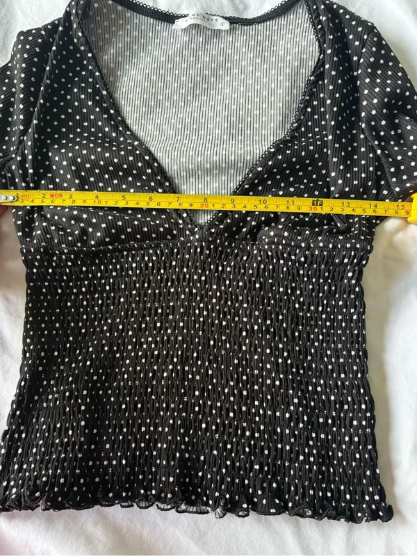 Good Days Project Black White Polka Dot Smocked Mesh Top S - Image 6