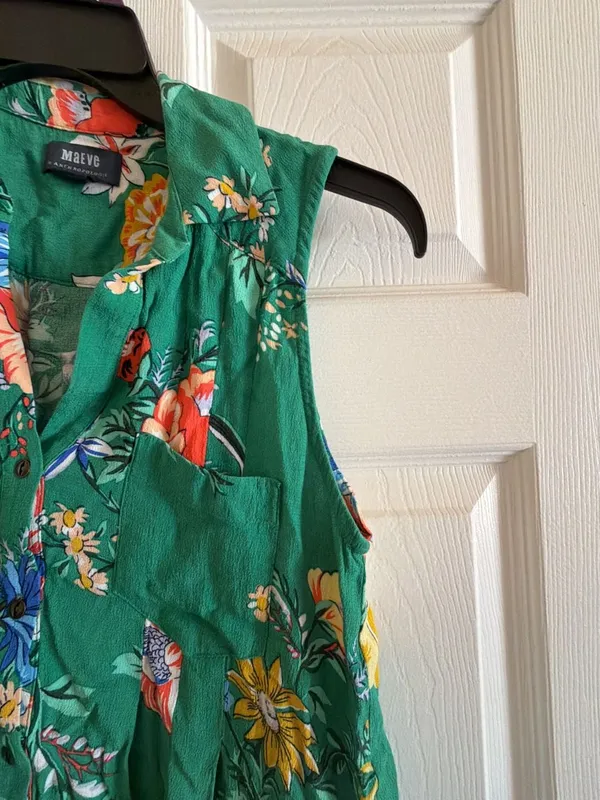 Maeve by Anthropologie Green Floral Sleeveless Button Down Shirt Dress - Image 5
