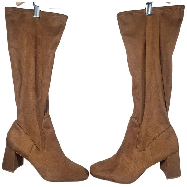 Nordstrom Rack Women's Tan Suede Block‎ Heel Knee High Boots Size 10M - Image 2