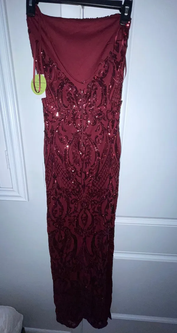 Formal Prom One Shoulder Red Sequin Maxi Dress XS - Image 5