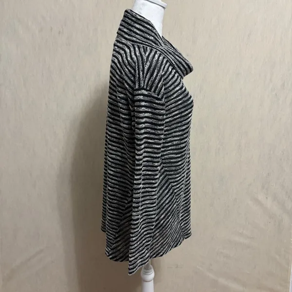 J.Jill Tunic Sweater Black White Striped Cowl Neck Lightweight Semi-Sheer Knit S - Image 4